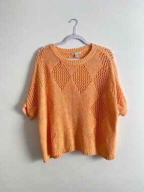 Cato Women's Peach Open Knit Diamond Pattern Sweater Size M